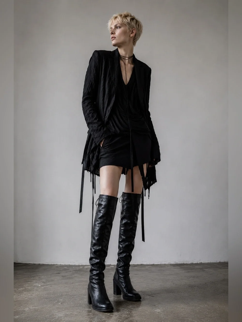 Ann Demeulemeester Black Leather Knee High Boots Archive Goth Avant Garde